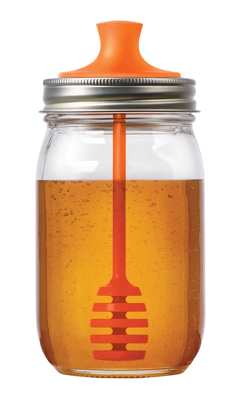 Jarware Honey Dipper Lid for Regular Mouth Mason Jars, Orange, 16-Ounce - Image 1